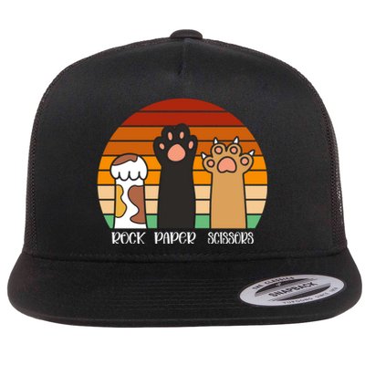 Rock Paper Scissors Game Kitten Lover Animal Paws Cat Flat Bill Trucker Hat