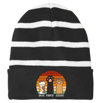 Rock Paper Scissors Game Kitten Lover Animal Paws Cat Striped Beanie with Solid Band