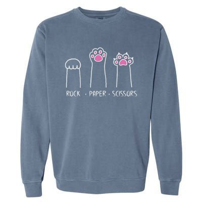 Rock Paper Scissors Cute Paw Hand Game Funny Cat Funny Gift Garment-Dyed Sweatshirt