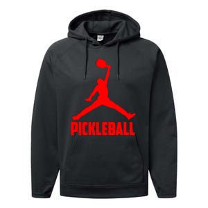 Red Pickleball Sports Logo Performance Fleece Hoodie