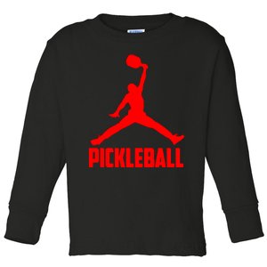 Red Pickleball Sports Logo Toddler Long Sleeve Shirt