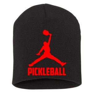 Red Pickleball Sports Logo Short Acrylic Beanie