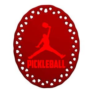 Red Pickleball Sports Logo Ceramic Oval Ornament