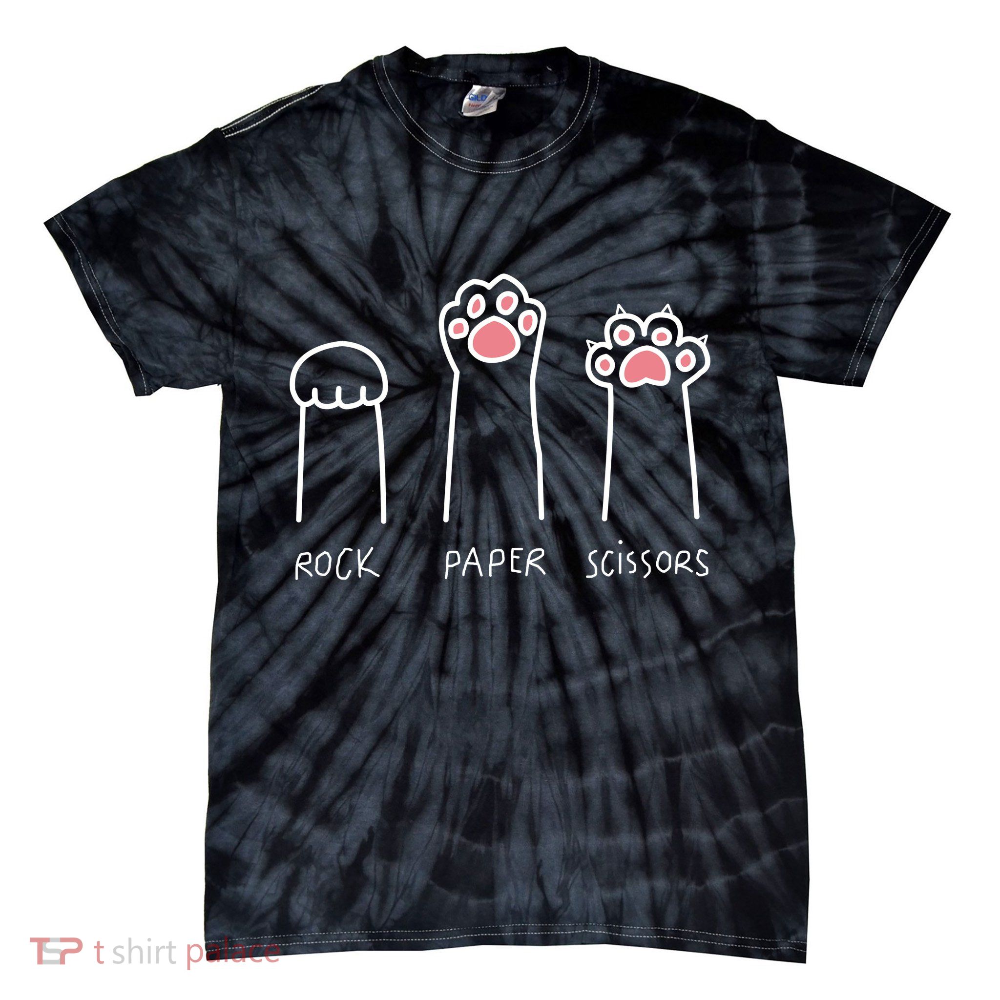 Rock Paper Scissors Cat Paws Tie-Dye T-Shirt