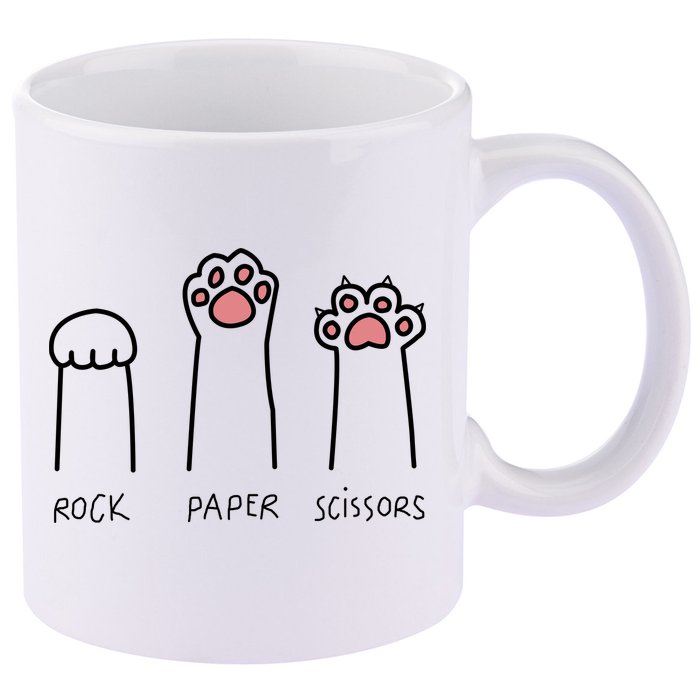 Rock Paper Scissors Cat Paws 11oz C Handle Ceramic Mug
