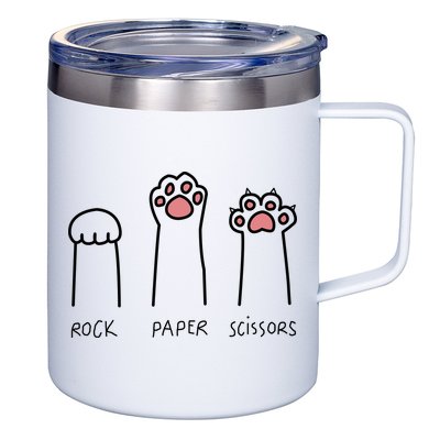 Rock Paper Scissors Cat Paws 12oz Stainless Steel Coffee Mug
