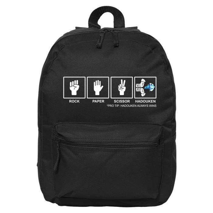 Rock Paper Scissor Hadouken Always Wins 16 in Basic Backpack