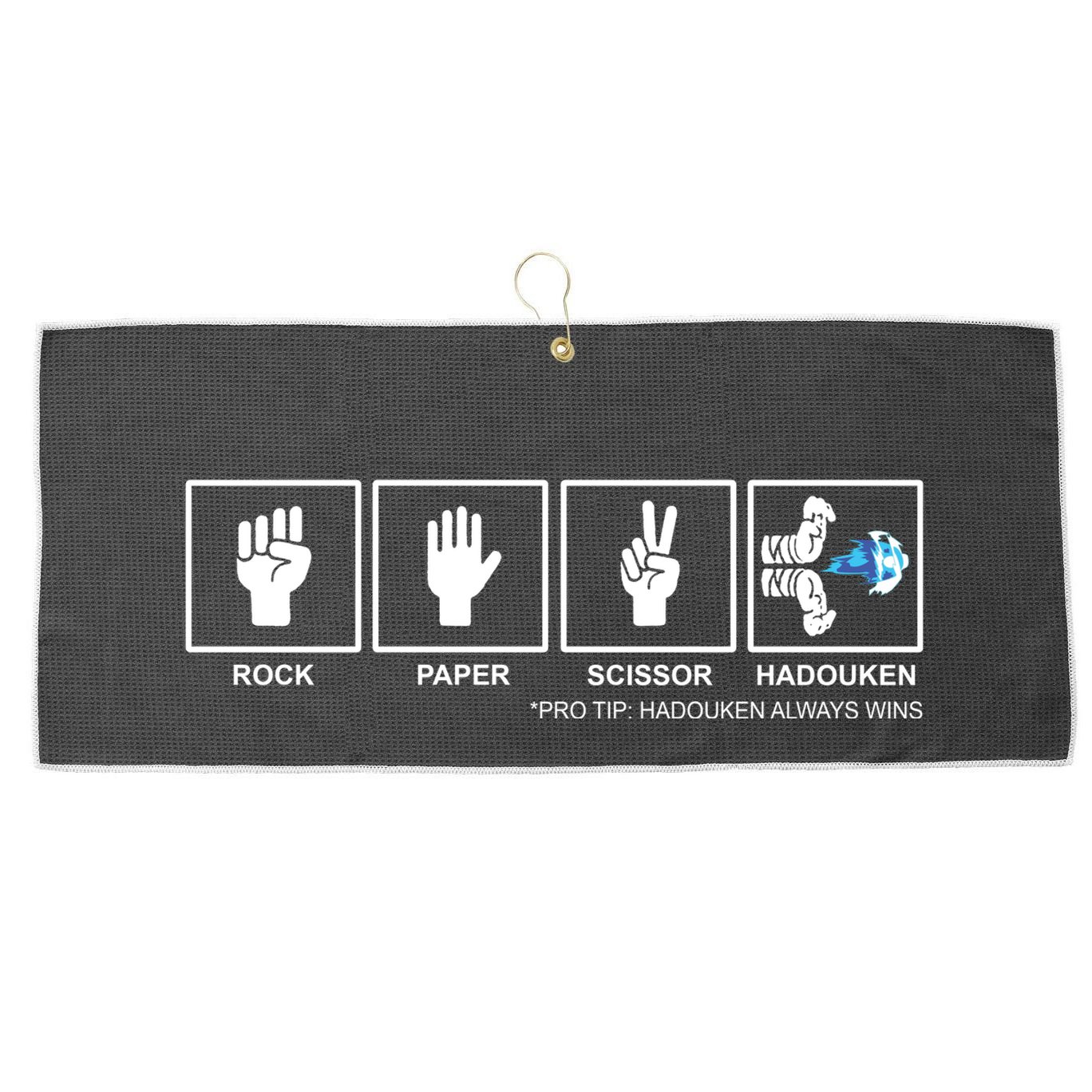 Rock Paper Scissor Hadouken Always Wins Large Microfiber Waffle Golf Towel