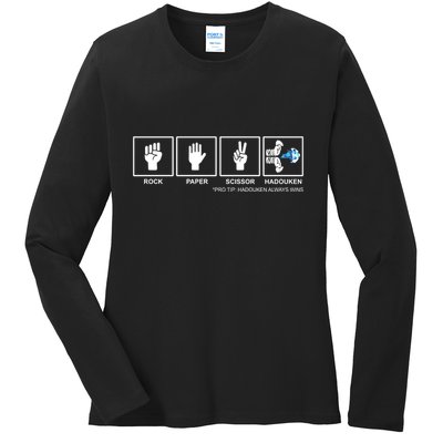 Rock Paper Scissor Hadouken Always Wins Ladies Long Sleeve Shirt