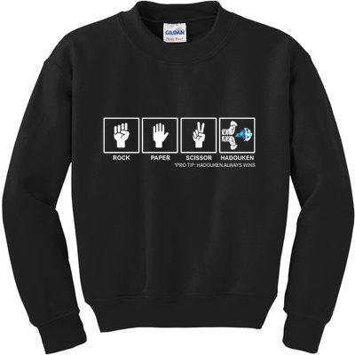 Rock Paper Scissor Hadouken Always Wins Kids Sweatshirt
