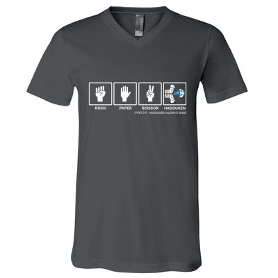 Rock Paper Scissor Hadouken Always Wins V-Neck T-Shirt