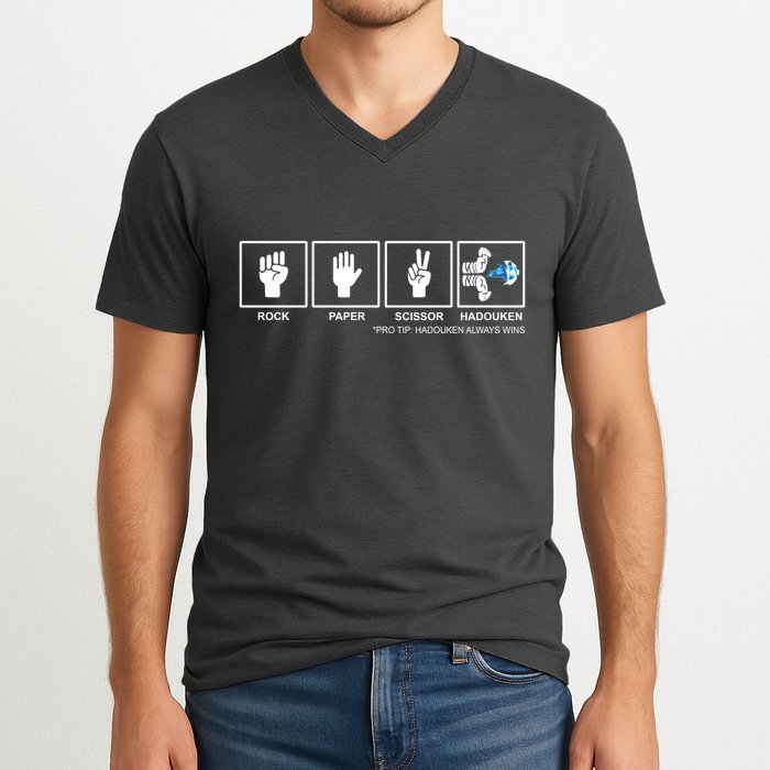 Rock Paper Scissor Hadouken Always Wins V-Neck T-Shirt