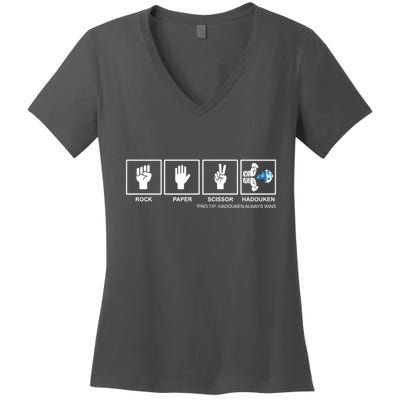 Rock Paper Scissor Hadouken Always Wins Women's V-Neck T-Shirt