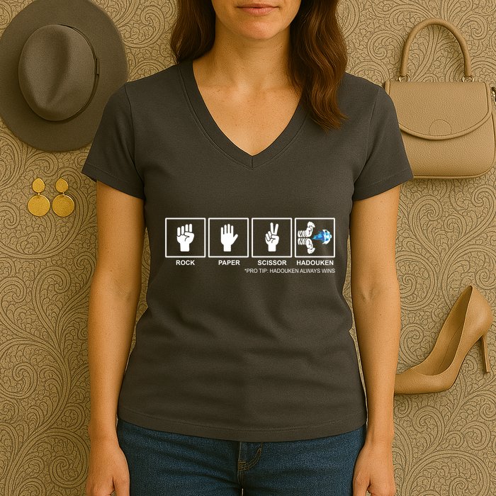 Rock Paper Scissor Hadouken Always Wins Women's V-Neck T-Shirt