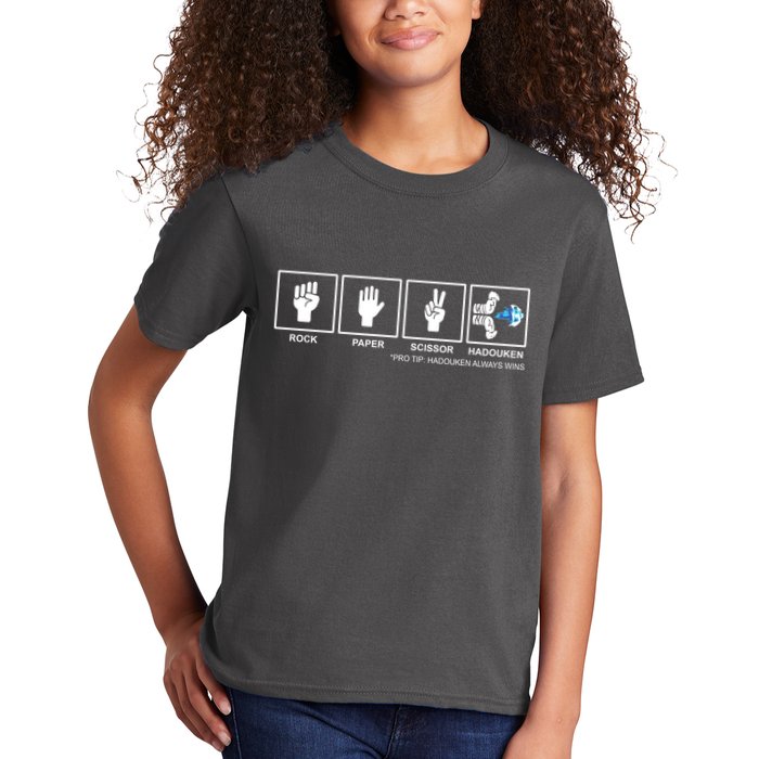 Rock Paper Scissor Hadouken Always Wins Kids T-Shirt