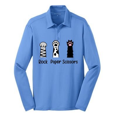 ROCK PAPER SCISSORS Hand Game Cute Paw Funny Cat Lover Silk Touch Performance Long Sleeve Polo