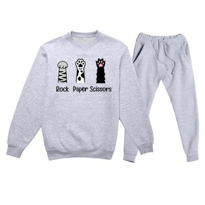 ROCK PAPER SCISSORS Hand Game Cute Paw Funny Cat Lover Premium Crewneck Sweatsuit Set