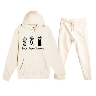 ROCK PAPER SCISSORS Hand Game Cute Paw Funny Cat Lover Premium Hooded Sweatsuit Set