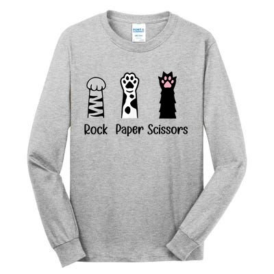 ROCK PAPER SCISSORS Hand Game Cute Paw Funny Cat Lover Tall Long Sleeve T-Shirt