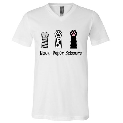 ROCK PAPER SCISSORS Hand Game Cute Paw Funny Cat Lover V-Neck T-Shirt