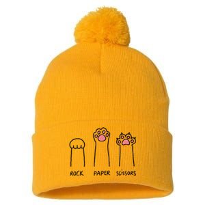 Rock Paper Scissors Cat Paws Pom Pom 12in Knit Beanie