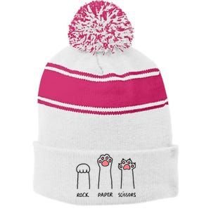 Rock Paper Scissors Cat Paws Stripe Pom Pom Beanie