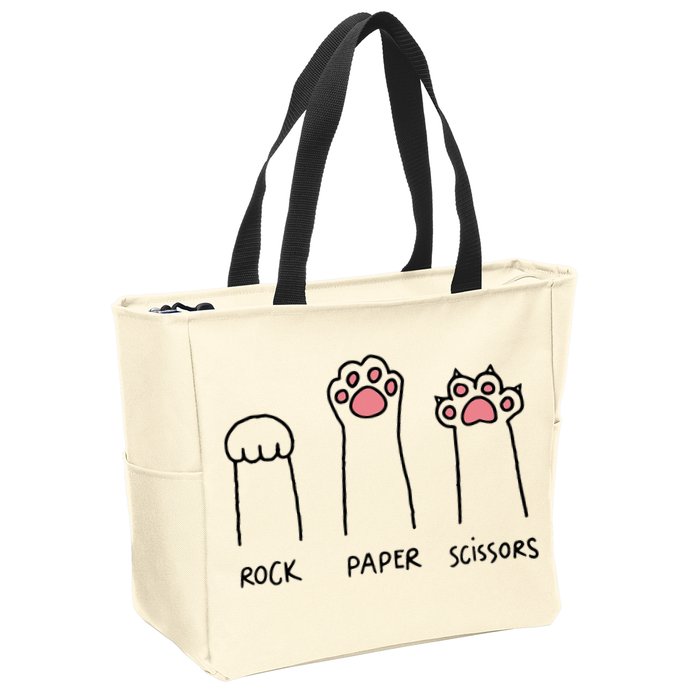 Rock Paper Scissors Cat Paws Zip Tote Bag