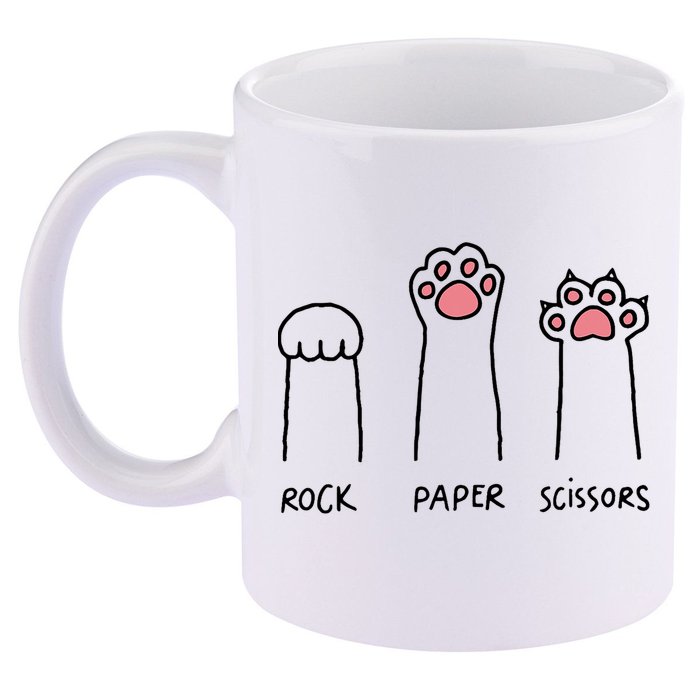 Rock Paper Scissors Cat Paws 11oz C Handle Ceramic Mug