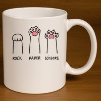 Rock Paper Scissors Cat Paws 11oz C Handle Ceramic Mug