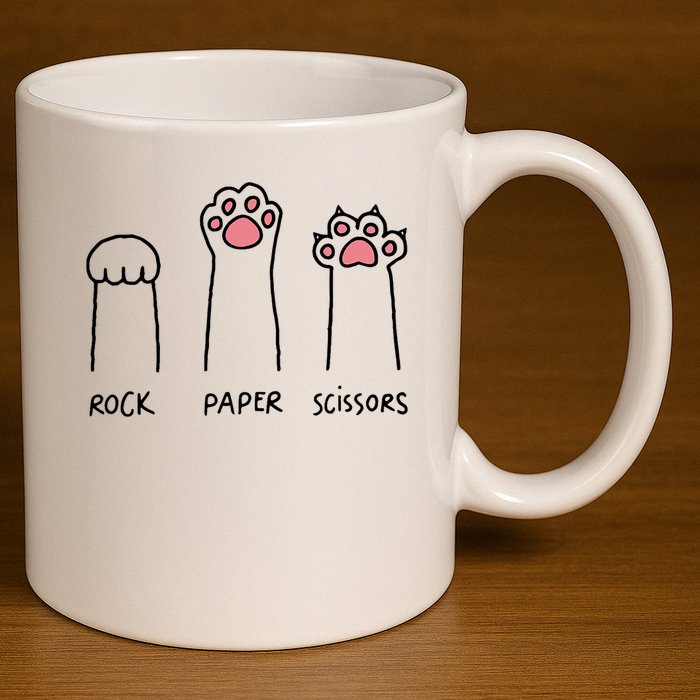Rock Paper Scissors Cat Paws 11oz C Handle Ceramic Mug