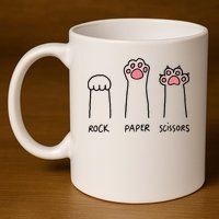 Rock Paper Scissors Cat Paws 11oz C Handle Ceramic Mug