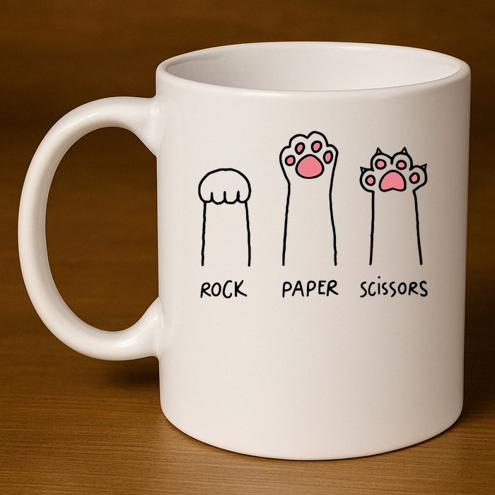 Rock Paper Scissors Cat Paws 11oz C Handle Ceramic Mug