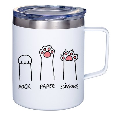 Rock Paper Scissors Cat Paws 12oz Stainless Steel Coffee Mug