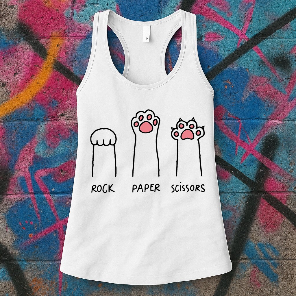 Rock Paper Scissors Cat Paws Womens Tank Top