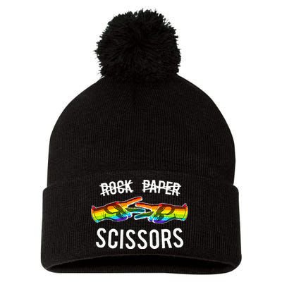 Rock Paper Scissors Lesbian Pride Rainbow Lgbt Pom Pom 12in Knit Beanie
