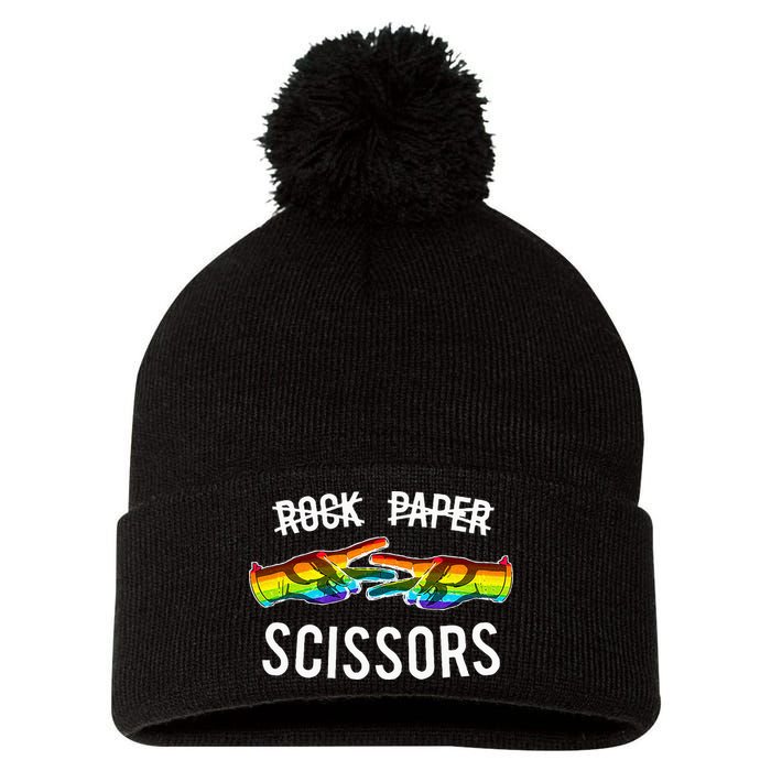 Rock Paper Scissors Lesbian Pride Rainbow Lgbt Pom Pom 12in Knit Beanie