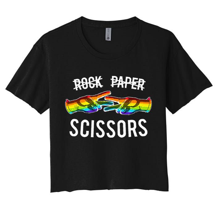 Rock Paper Scissors Lesbian Pride Rainbow Lgbt Women's Crop Top Tee