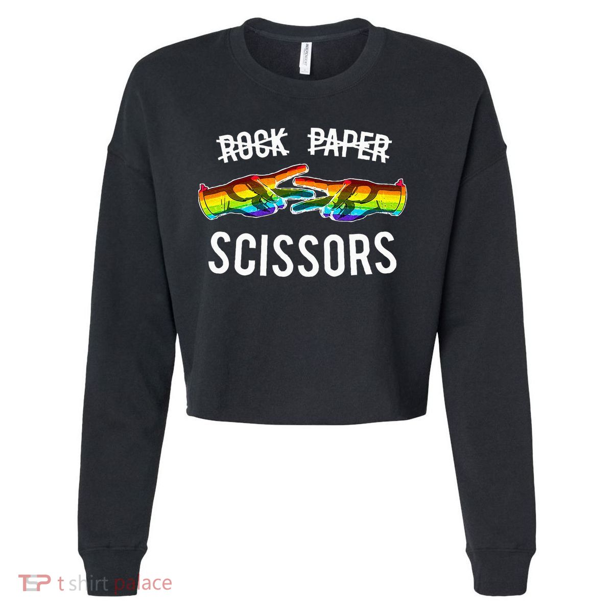 Rock Paper Scissors Lesbian Pride Rainbow Lgbt Cropped Pullover Crew