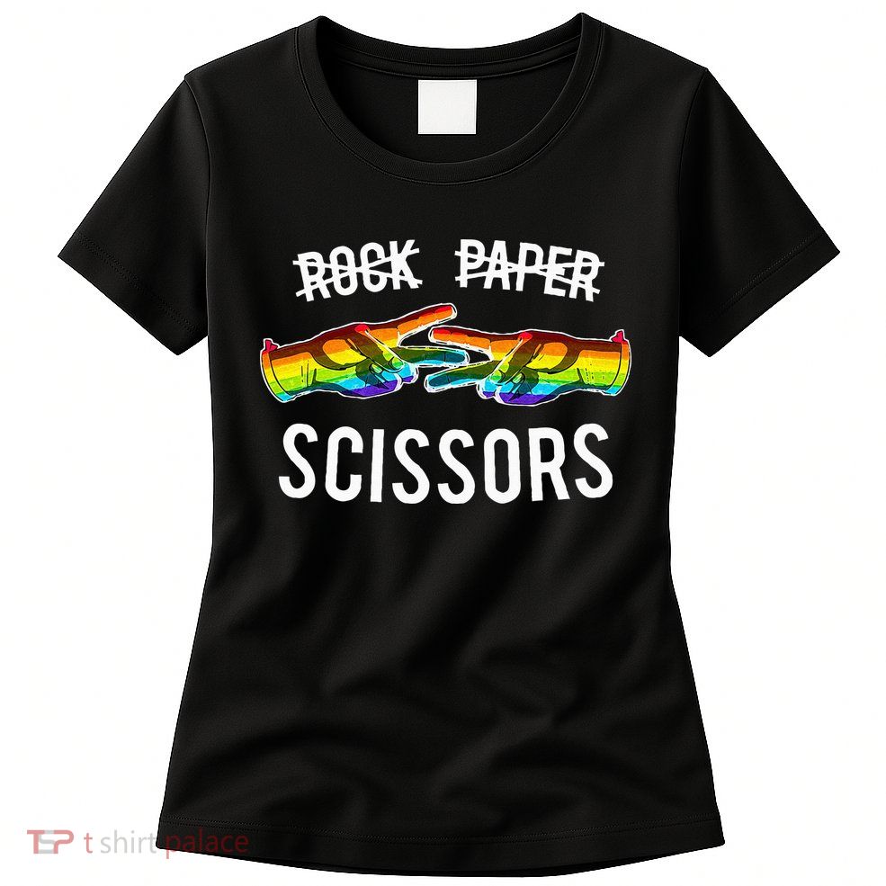 Rock Paper Scissors Lesbian Pride Rainbow Lgbt Womens T-Shirt
