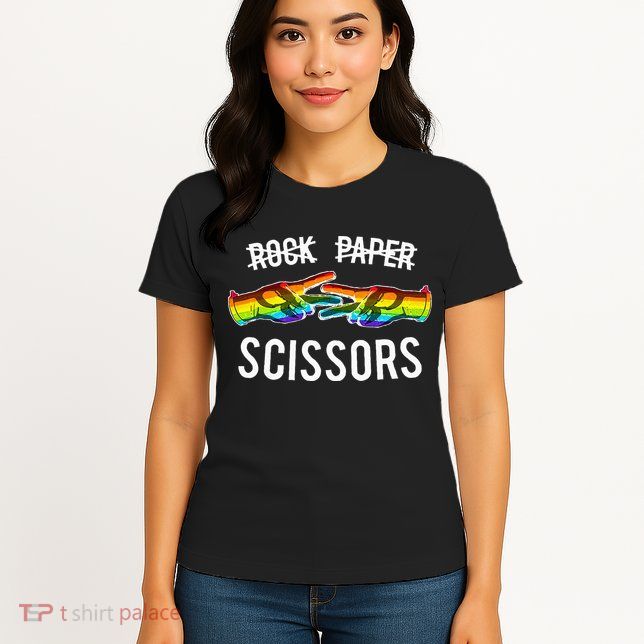 Rock Paper Scissors Lesbian Pride Rainbow Lgbt Womens T-Shirt