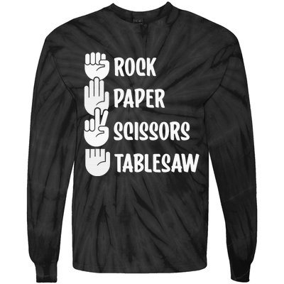 Rock Paper Scissors Table Saw Funny Carpenter Woodworking Tie-Dye Long Sleeve Shirt