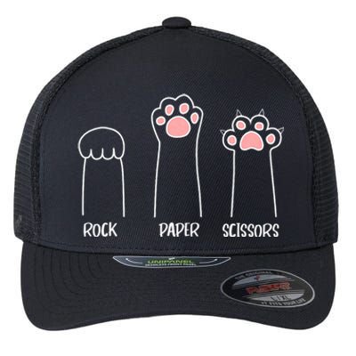 Rock Paper Scissors Hand Game Cute Paw Funny Cat Flexfit Unipanel Trucker Cap