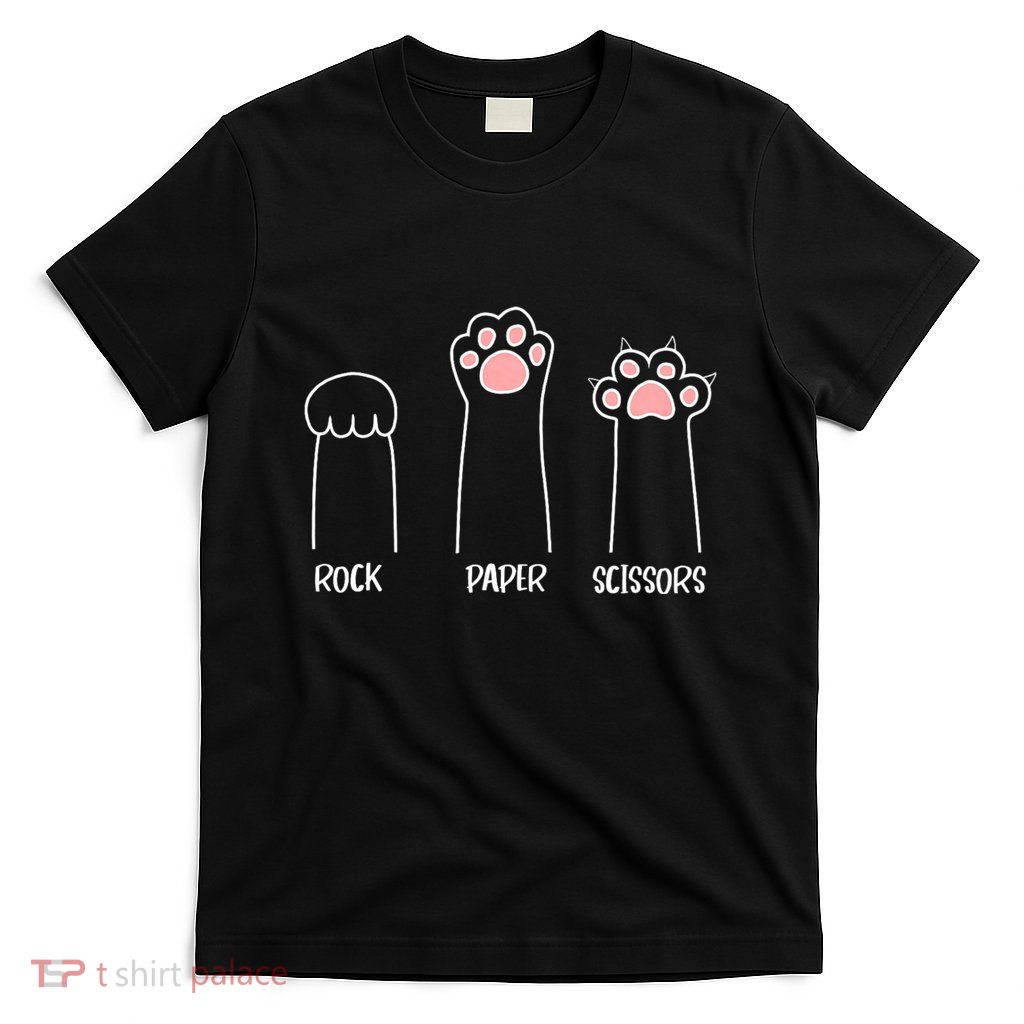 Rock Paper Scissors Hand Game Cute Paw Funny Cat T-Shirt