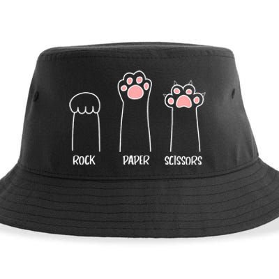 Rock Paper Scissors Hand Game Cute Paw Funny Cat Sustainable Bucket Hat