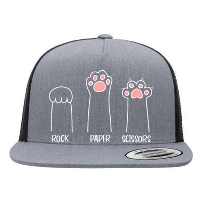 Rock Paper Scissors Hand Game Cute Paw Funny Cat Flat Bill Trucker Hat