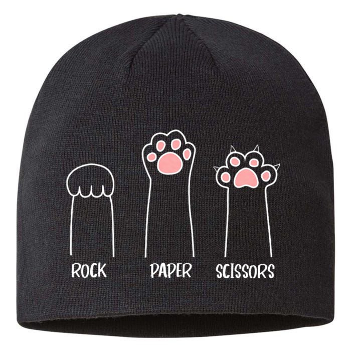 Rock Paper Scissors Hand Game Cute Paw Funny Cat Sustainable Beanie