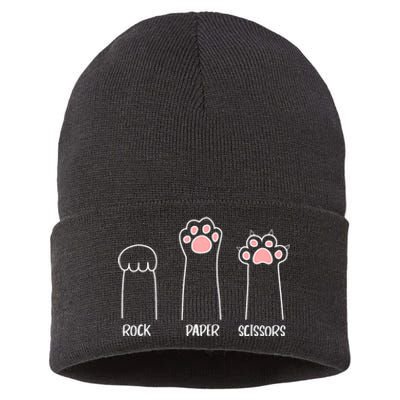 Rock Paper Scissors Hand Game Cute Paw Funny Cat Sustainable Knit Beanie