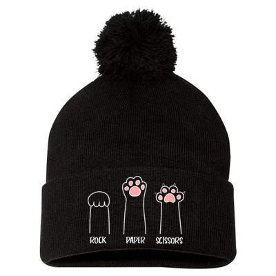 Rock Paper Scissors Hand Game Cute Paw Funny Cat Pom Pom 12in Knit Beanie