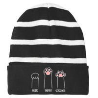 Rock Paper Scissors Hand Game Cute Paw Funny Cat Striped Beanie with Solid Band