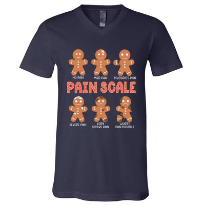 Retro Pain Scale Gingerbread Trauma Nurse Christmas Nursing V-Neck T-Shirt